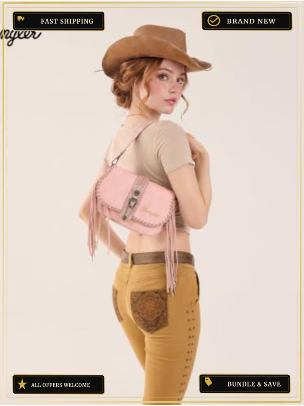 Wrangler Western Shoulder Bag Women Flap Crossbody Purse Whipstitch Fringe Faux - Picture 2 of 6